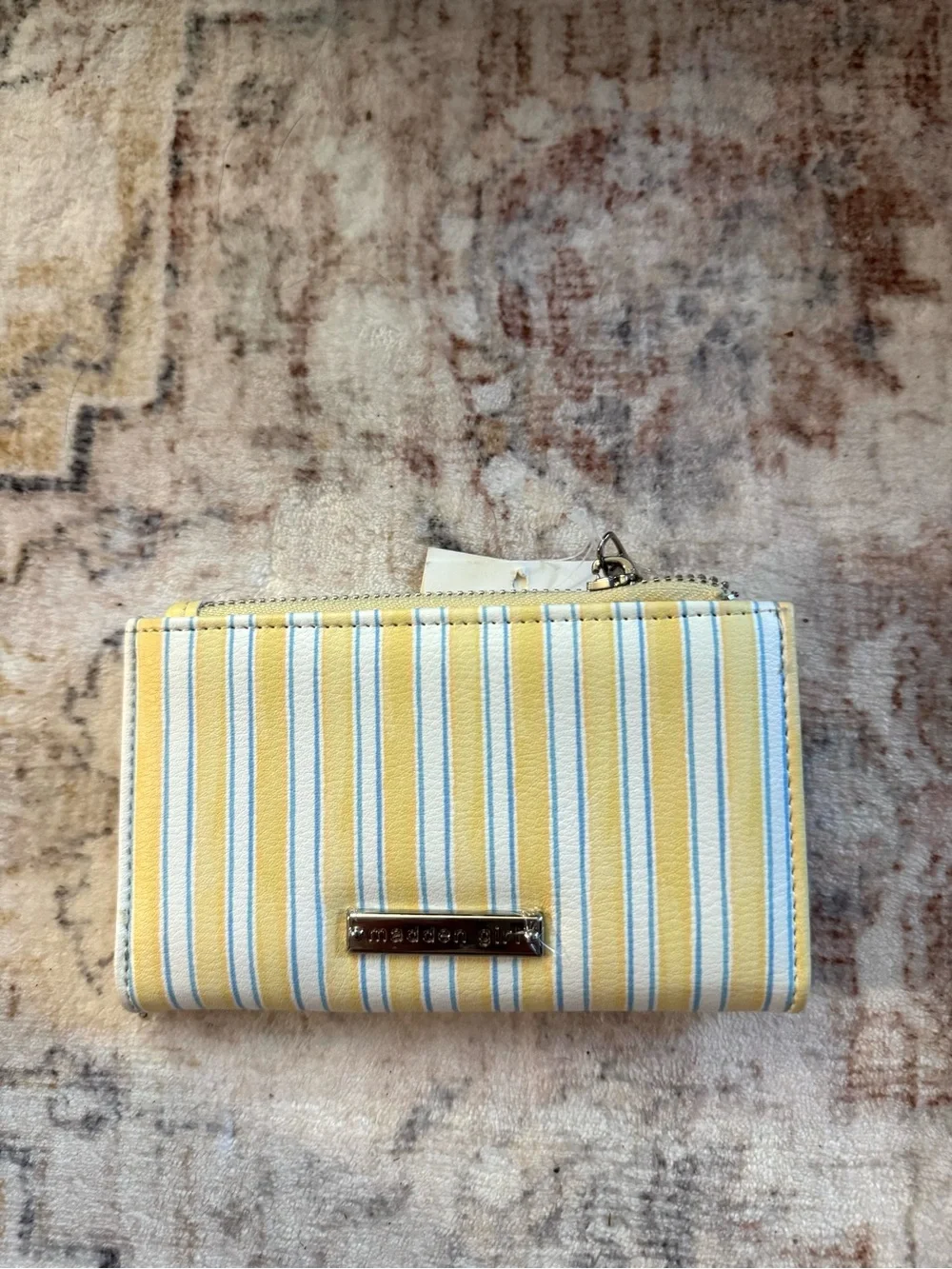 Madden Girl Yellow & Blue Striped Fish Zip Wallet